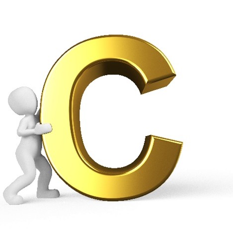 Animated image of stick figure carrying a large letter C.